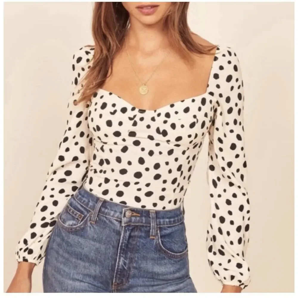 Reformation Reign Top Puff Sleeves Ink Blot Empire Waist Renaissance Milk Maid 6